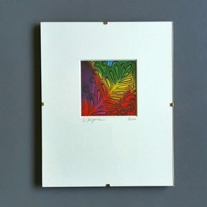 Hand Crafted Framed Original Scratchboard Folk Art Etched Drawing Rainbow Fern